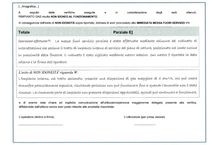 Esempi di “Messa fuori servizio” dell'impianto GAS - Linee guida CIG (Comitato Italiano Gas) n.° 20